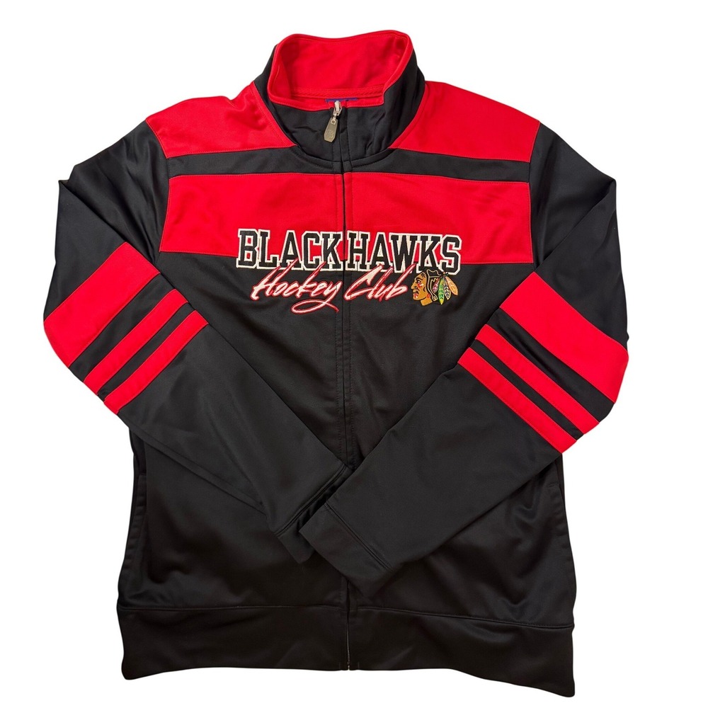 REEBOK Chicago Blackhawks Hockey‎ Full Zip Track Jacket Size L Black Red NHL